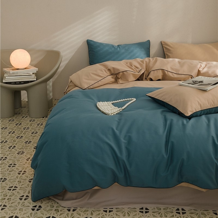 91家纺网 家纺一手货源 找家纺 新款100S磨毛半拼玩乐系列四件套 云母-青蓝