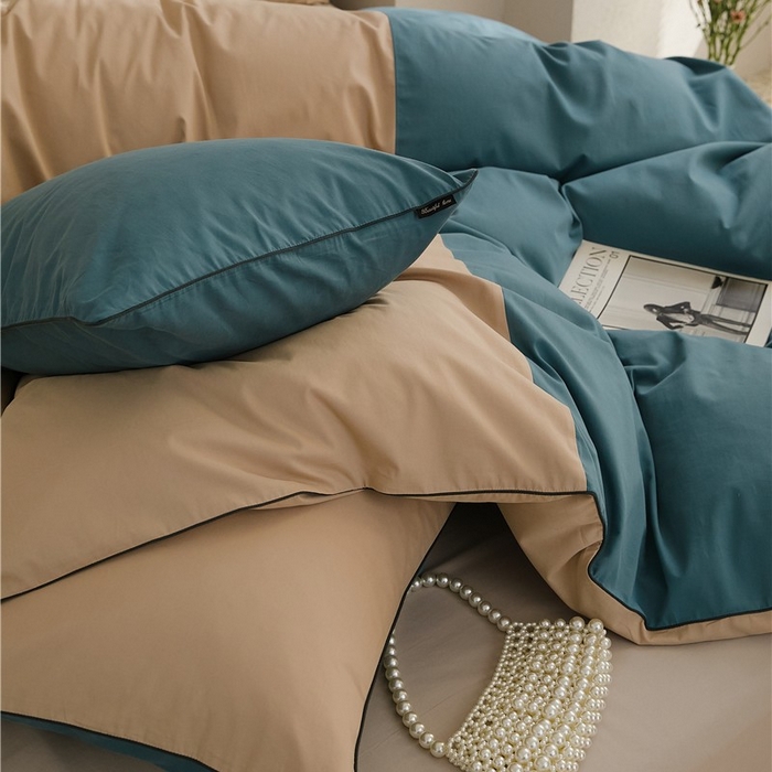 91家纺网 家纺一手货源 找家纺 新款100S磨毛半拼玩乐系列四件套 云母-青蓝