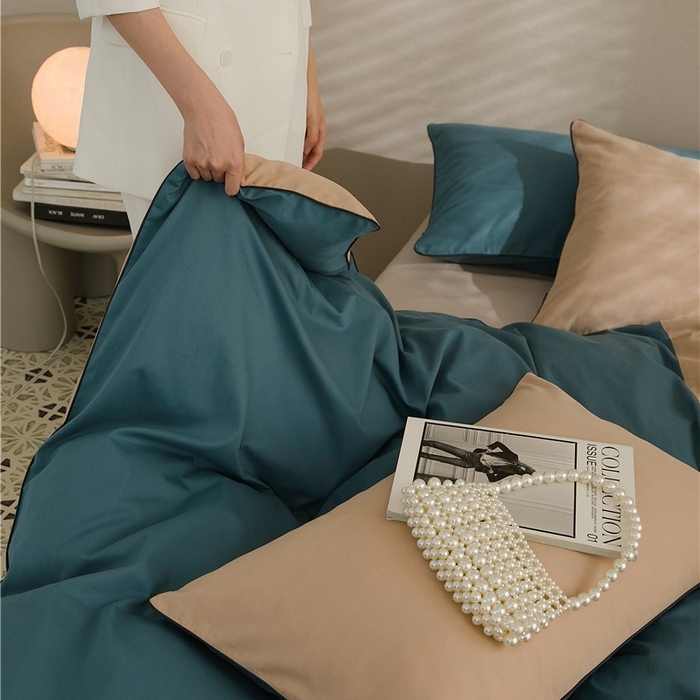 91家纺网 家纺一手货源 找家纺 新款100S磨毛半拼玩乐系列四件套 云母-青蓝