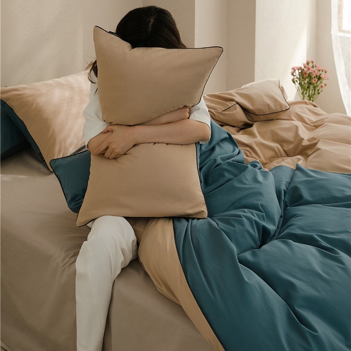 91家纺网 家纺一手货源 找家纺 新款100S磨毛半拼玩乐系列四件套 云母-青蓝