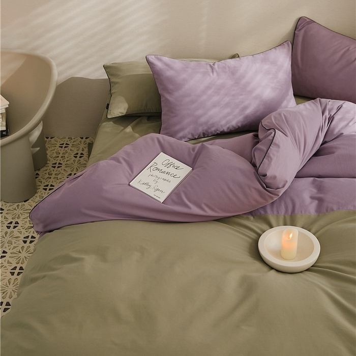 91家纺网 家纺一手货源 找家纺 新款100S磨毛半拼玩乐系列四件套 香芋紫-青梅