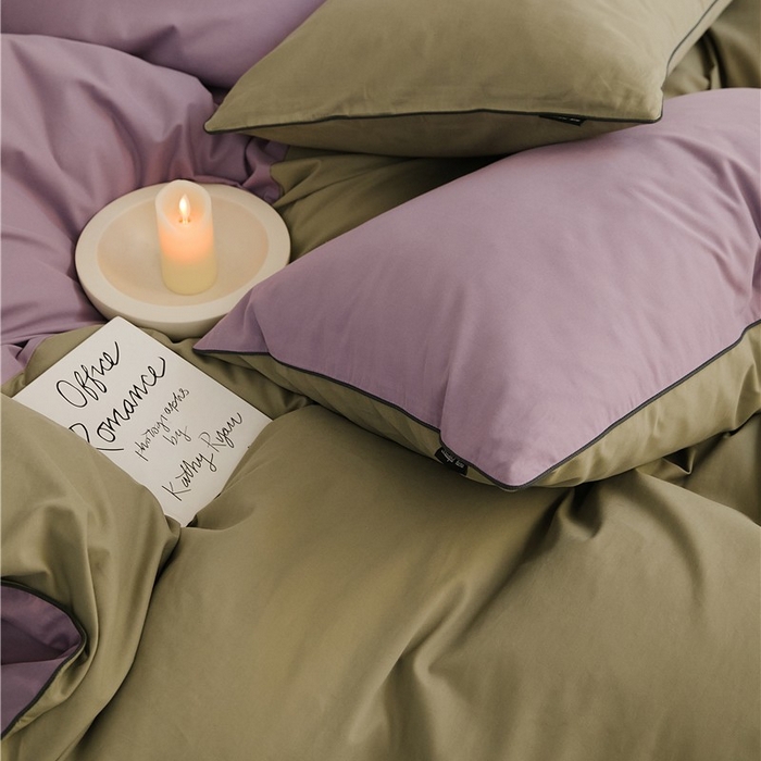 91家纺网 家纺一手货源 找家纺 新款100S磨毛半拼玩乐系列四件套 香芋紫-青梅