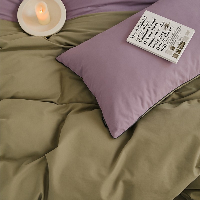 91家纺网 家纺一手货源 找家纺 新款100S磨毛半拼玩乐系列四件套 香芋紫-青梅