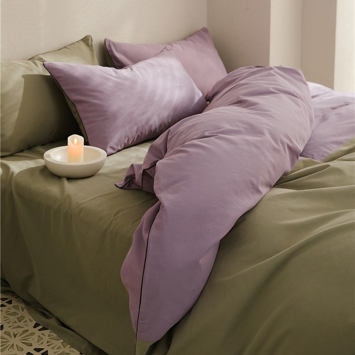 91家纺网 家纺一手货源 找家纺 新款100S磨毛半拼玩乐系列四件套 香芋紫-青梅