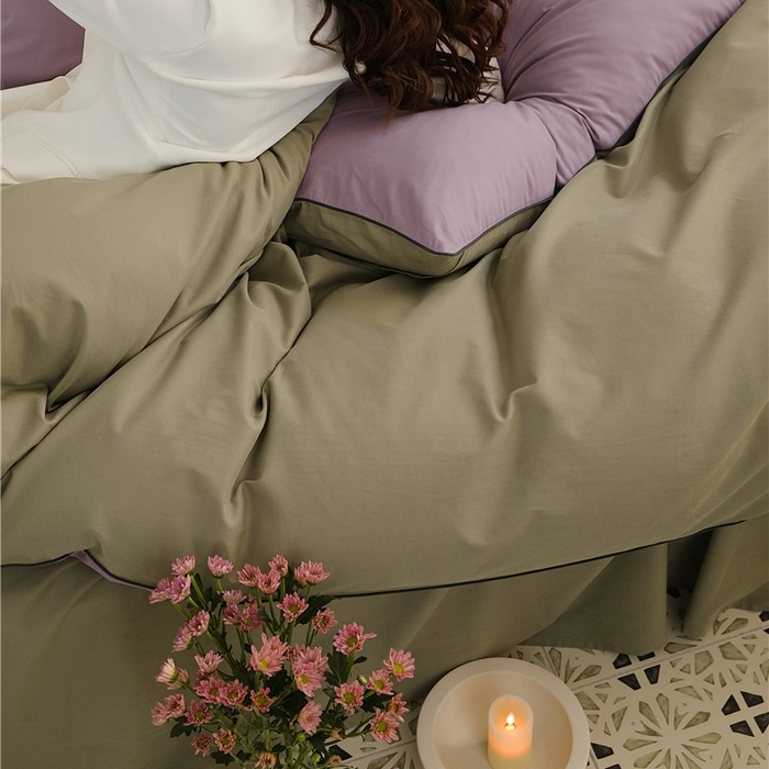 91家纺网 家纺一手货源 找家纺 新款100S磨毛半拼玩乐系列四件套 香芋紫-青梅