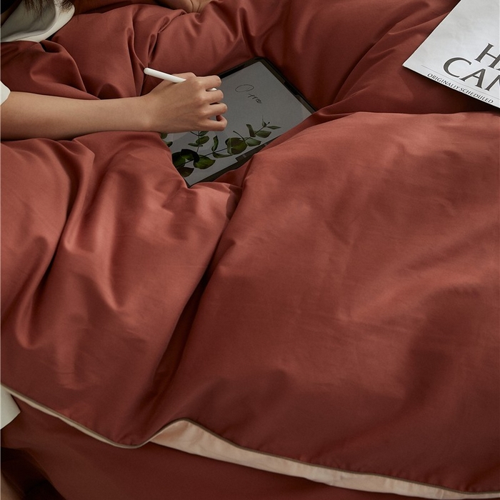 91家纺网 家纺一手货源 找家纺 新款100S磨毛半拼玩乐系列四件套 樱粉-朱红