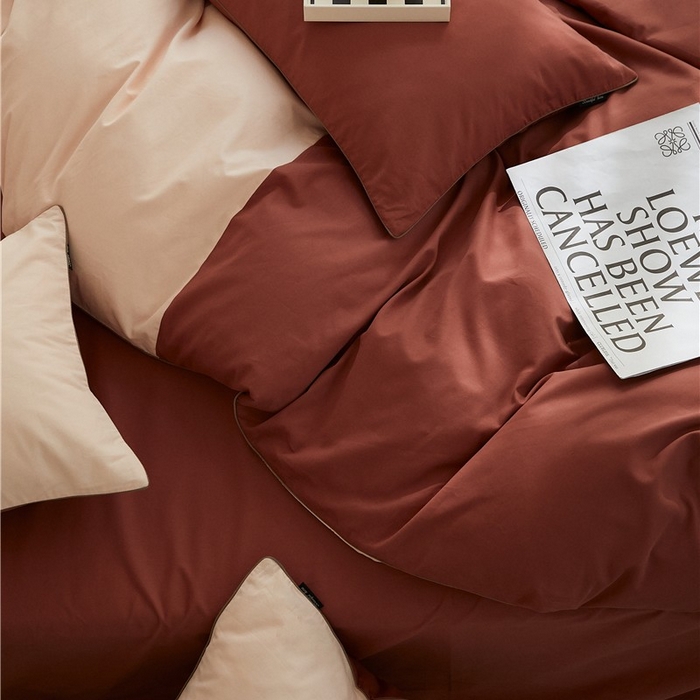 91家纺网 家纺一手货源 找家纺 新款100S磨毛半拼玩乐系列四件套 樱粉-朱红