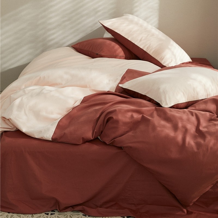 91家纺网 家纺一手货源 找家纺 新款100S磨毛半拼玩乐系列四件套 樱粉-朱红