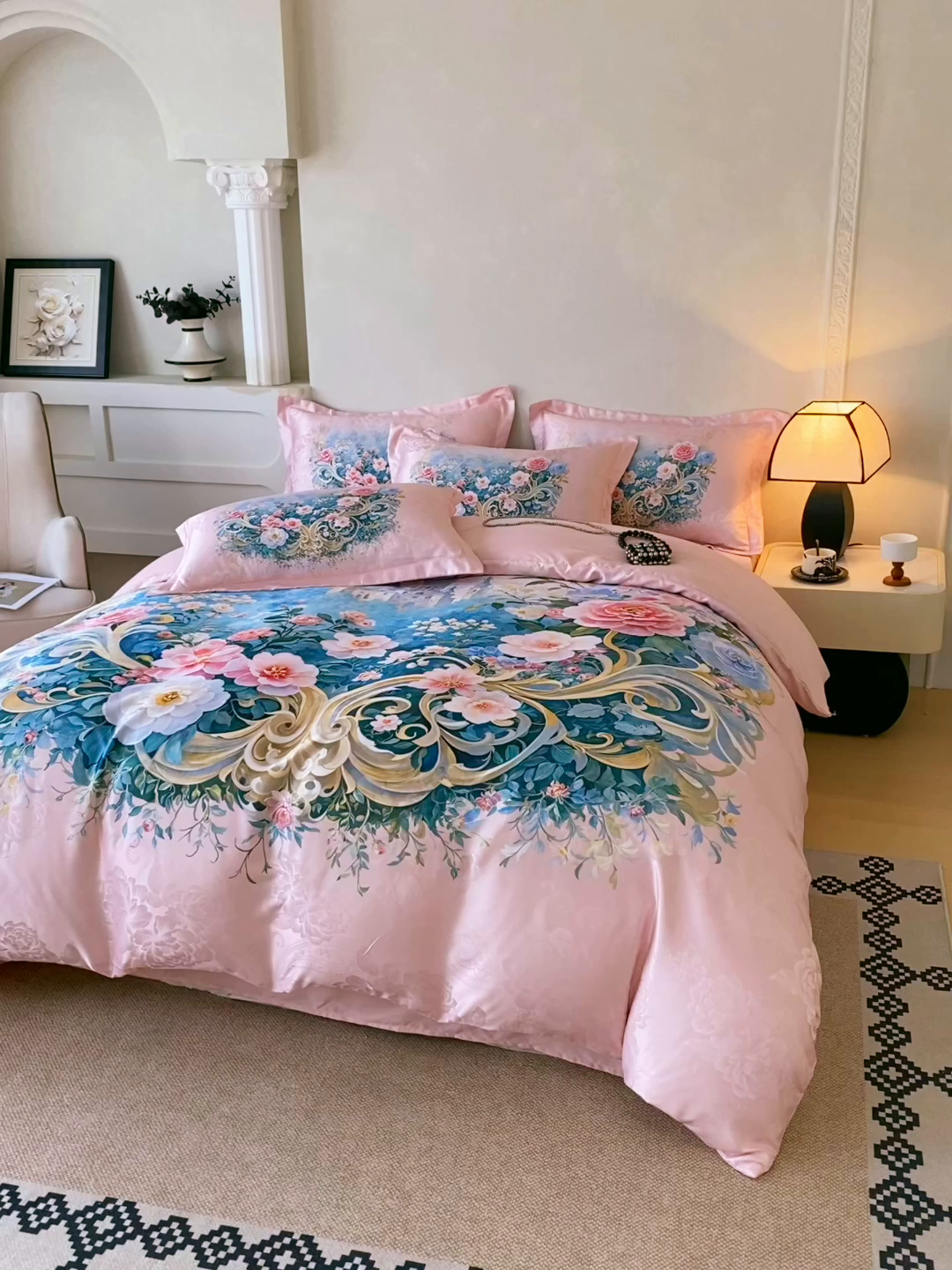 91家纺网 家纺一手货源 找家纺 （总）大麦乐田 2025新款直播爆款欧式轻奢提花数码印花四件套