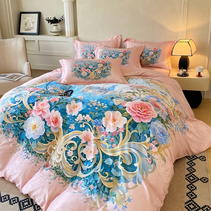 91家纺网 家纺一手货源 找家纺 （总）大麦乐田 2025新款直播爆款欧式轻奢提花数码印花四件套