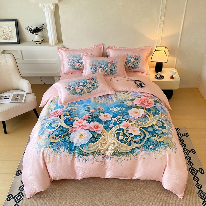 91家纺网 家纺一手货源 找家纺 （总）大麦乐田 2025新款直播爆款欧式轻奢提花数码印花四件套