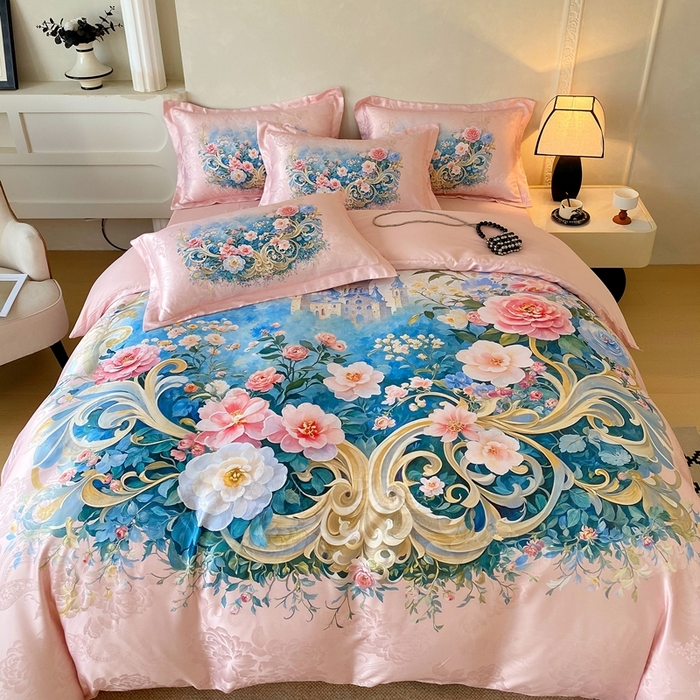 91家纺网 家纺一手货源 找家纺 （总）大麦乐田 2025新款直播爆款欧式轻奢提花数码印花四件套