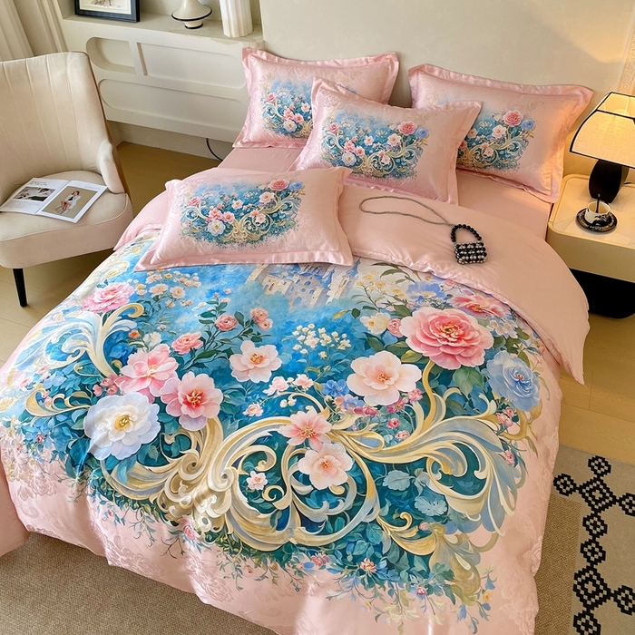 91家纺网 家纺一手货源 找家纺 （总）大麦乐田 2025新款直播爆款欧式轻奢提花数码印花四件套