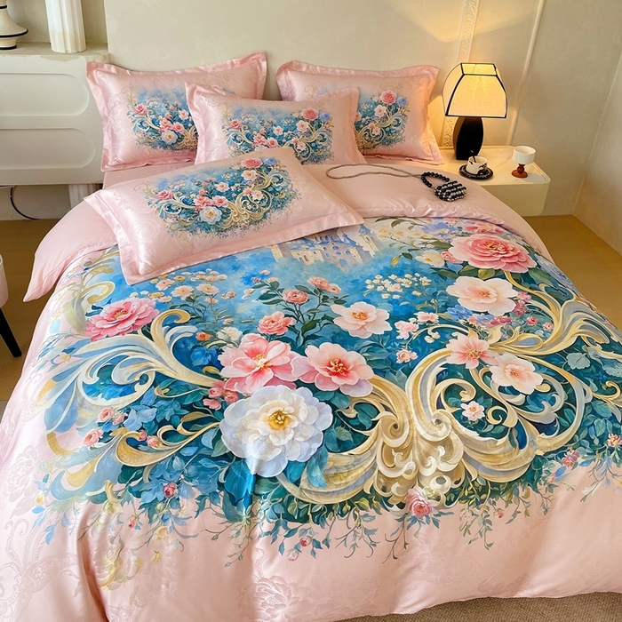 91家纺网 家纺一手货源 找家纺 （总）大麦乐田 2025新款直播爆款欧式轻奢提花数码印花四件套