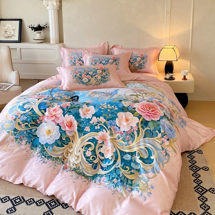 91家纺网 家纺一手货源 找家纺 （总）大麦乐田 2025新款直播爆款欧式轻奢提花数码印花四件套