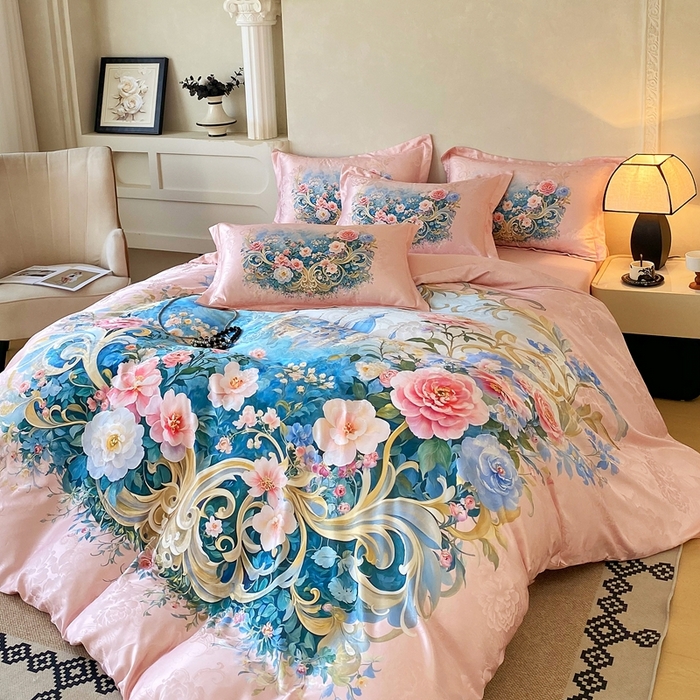 91家纺网 家纺一手货源 找家纺 （总）大麦乐田 2025新款直播爆款欧式轻奢提花数码印花四件套