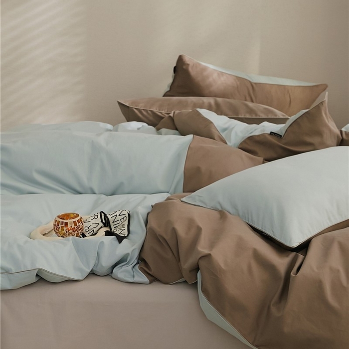 91家纺网 家纺一手货源 找家纺 新款100S磨毛半拼玩乐系列四件套 月白-沉香