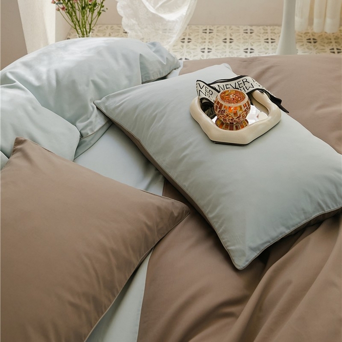 91家纺网 家纺一手货源 找家纺 新款100S磨毛半拼玩乐系列四件套 月白-沉香