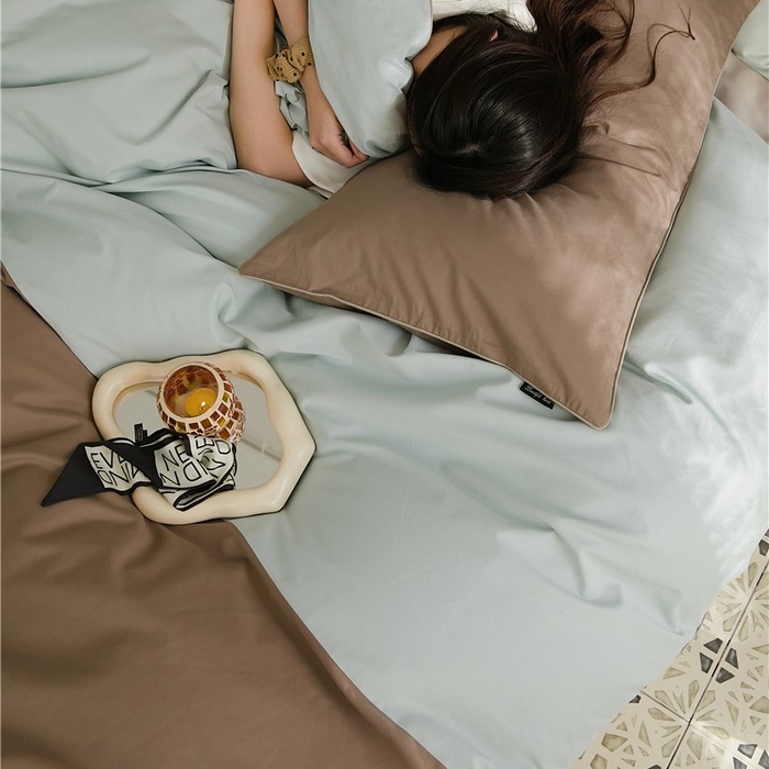 91家纺网 家纺一手货源 找家纺 新款100S磨毛半拼玩乐系列四件套 月白-沉香