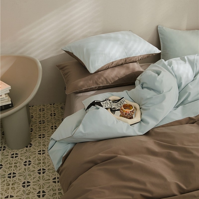 91家纺网 家纺一手货源 找家纺 新款100S磨毛半拼玩乐系列四件套 月白-沉香