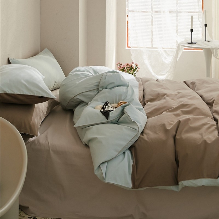 91家纺网 家纺一手货源 找家纺 新款100S磨毛半拼玩乐系列四件套 月白-沉香