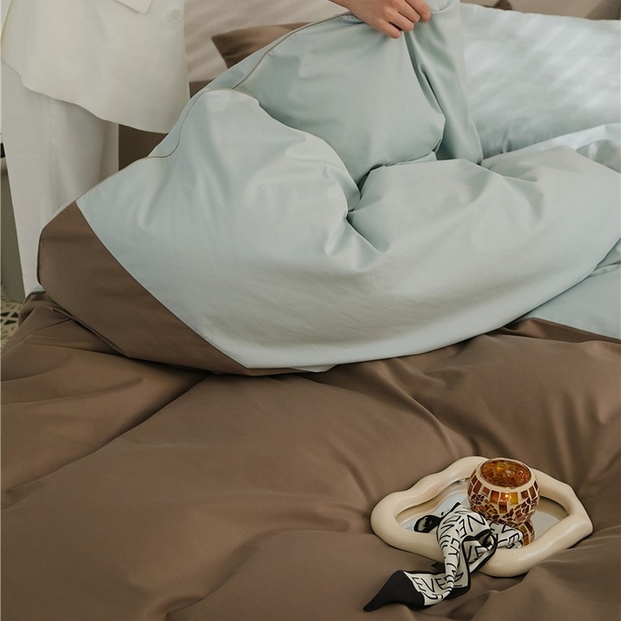 91家纺网 家纺一手货源 找家纺 新款100S磨毛半拼玩乐系列四件套 月白-沉香