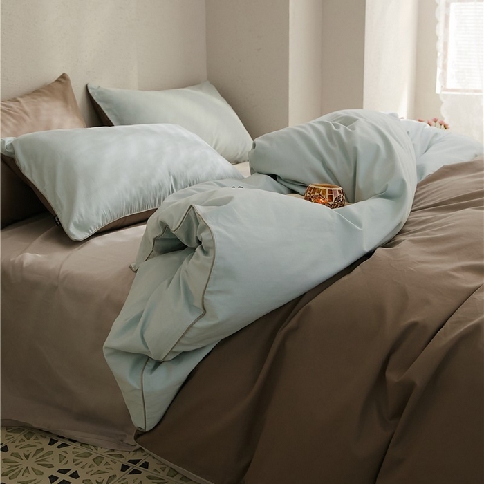 91家纺网 家纺一手货源 找家纺 新款100S磨毛半拼玩乐系列四件套 月白-沉香