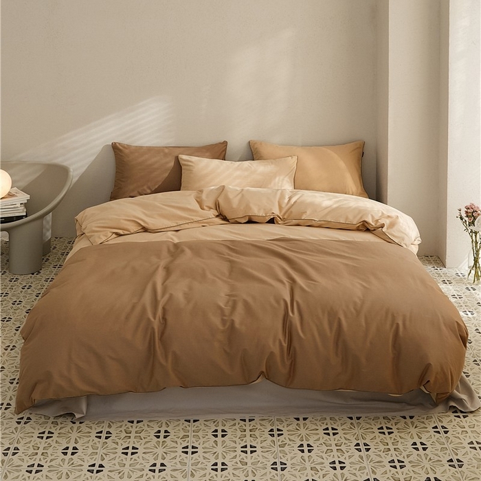 91家纺网 家纺一手货源 找家纺 新款100S磨毛半拼玩乐系列四件套 流金-明茶