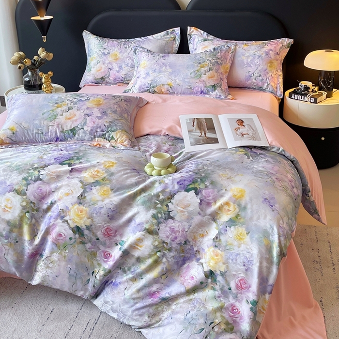 91家纺网 家纺一手货源 找家纺 大麦乐田 2025新款直播爆款欧式轻奢提花数码印花四件套 繁华