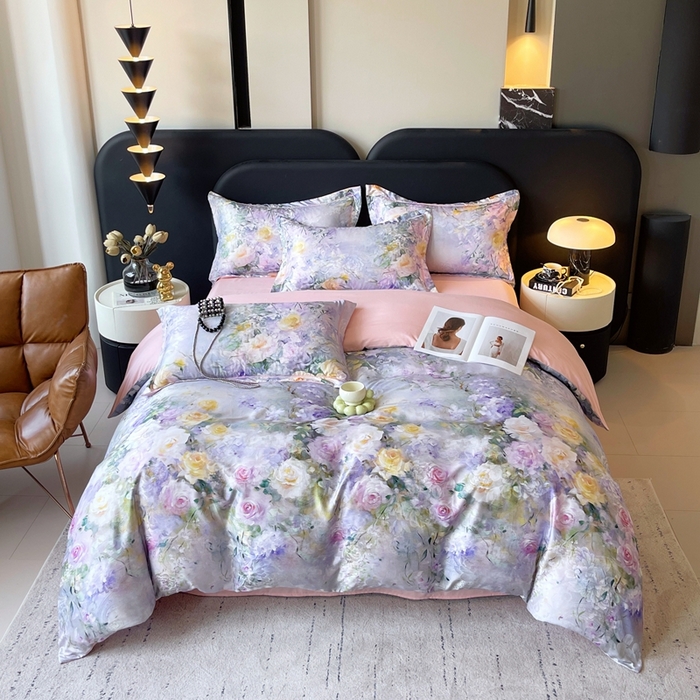 91家纺网 家纺一手货源 找家纺 大麦乐田 2025新款直播爆款欧式轻奢提花数码印花四件套 繁华