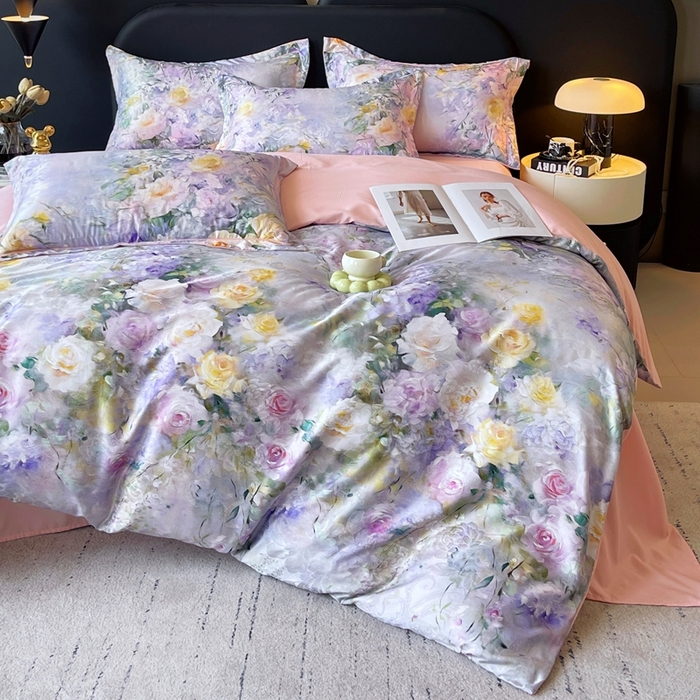 91家纺网 家纺一手货源 找家纺 大麦乐田 2025新款直播爆款欧式轻奢提花数码印花四件套 繁华