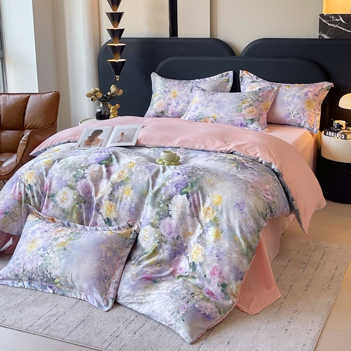 91家纺网 家纺一手货源 找家纺 大麦乐田 2025新款直播爆款欧式轻奢提花数码印花四件套 繁华