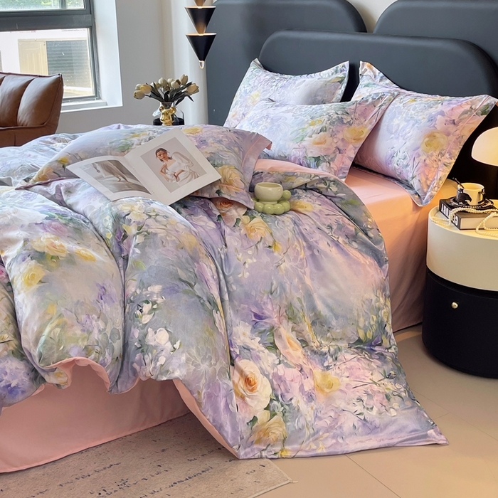 91家纺网 家纺一手货源 找家纺 大麦乐田 2025新款直播爆款欧式轻奢提花数码印花四件套 繁华