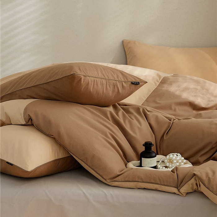 91家纺网 家纺一手货源 找家纺 新款100S磨毛半拼玩乐系列四件套 流金-明茶