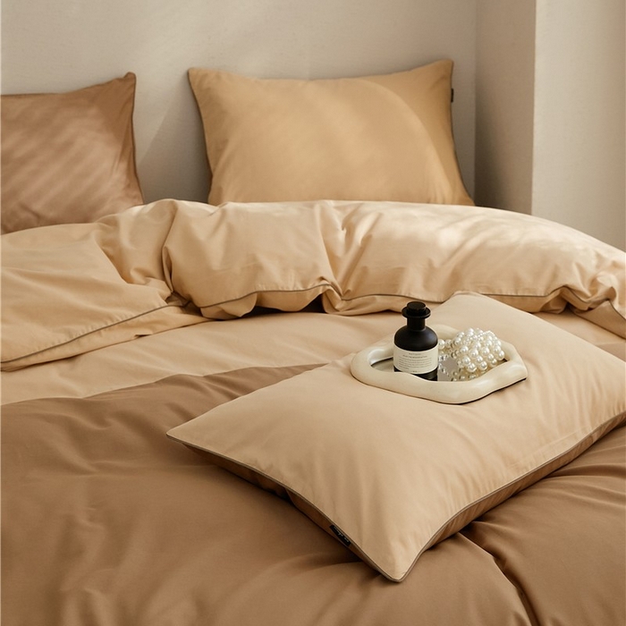 91家纺网 家纺一手货源 找家纺 新款100S磨毛半拼玩乐系列四件套 流金-明茶