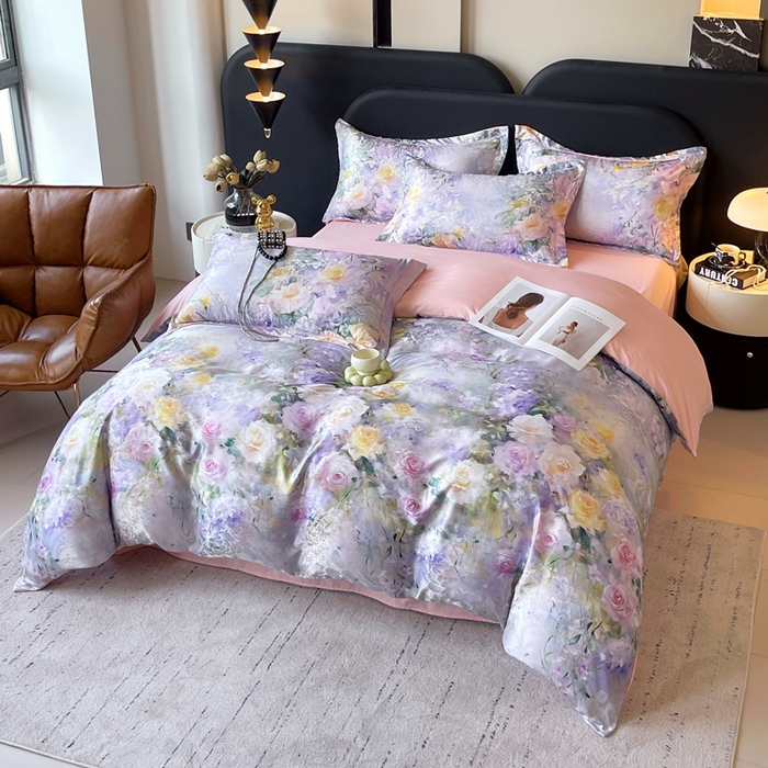 91家纺网 家纺一手货源 找家纺 大麦乐田 2025新款直播爆款欧式轻奢提花数码印花四件套 繁华