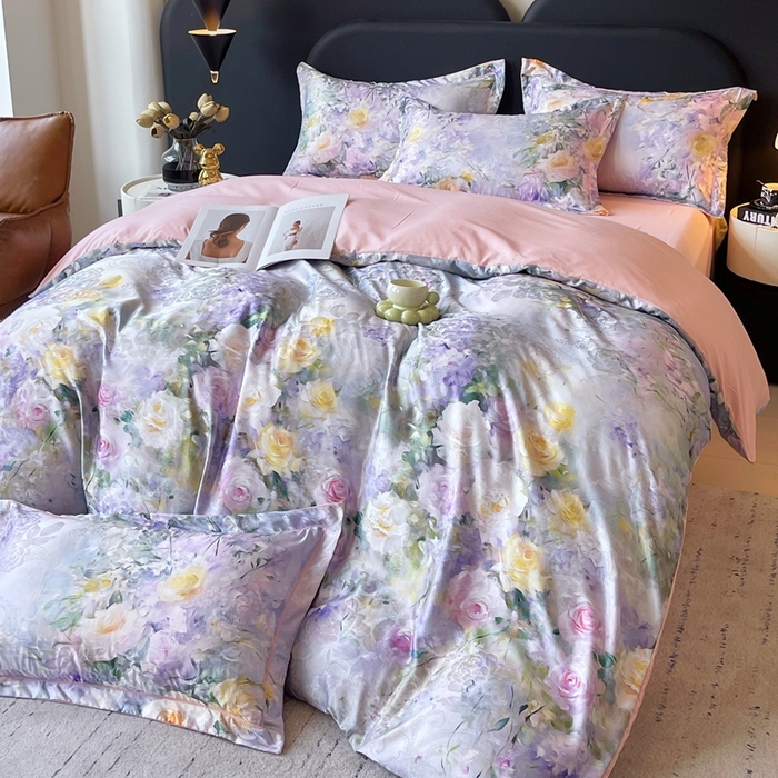 91家纺网 家纺一手货源 找家纺 大麦乐田 2025新款直播爆款欧式轻奢提花数码印花四件套 繁华