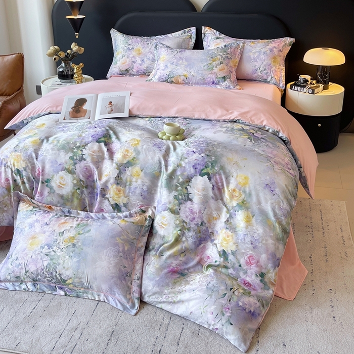 91家纺网 家纺一手货源 找家纺 大麦乐田 2025新款直播爆款欧式轻奢提花数码印花四件套 繁华