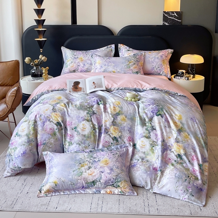 91家纺网 家纺一手货源 找家纺 大麦乐田 2025新款直播爆款欧式轻奢提花数码印花四件套 繁华