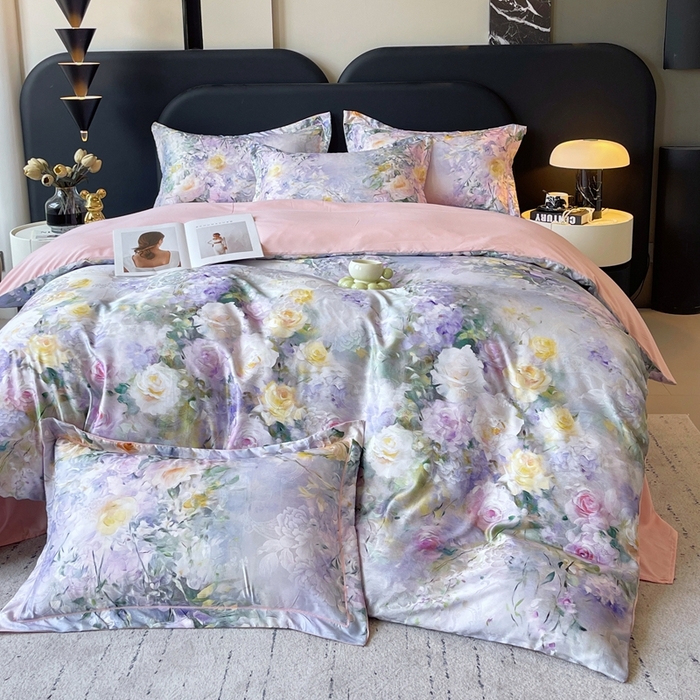 91家纺网 家纺一手货源 找家纺 大麦乐田 2025新款直播爆款欧式轻奢提花数码印花四件套 繁华