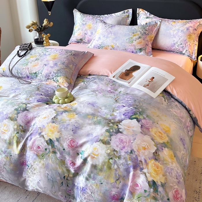 91家纺网 家纺一手货源 找家纺 大麦乐田 2025新款直播爆款欧式轻奢提花数码印花四件套 繁华