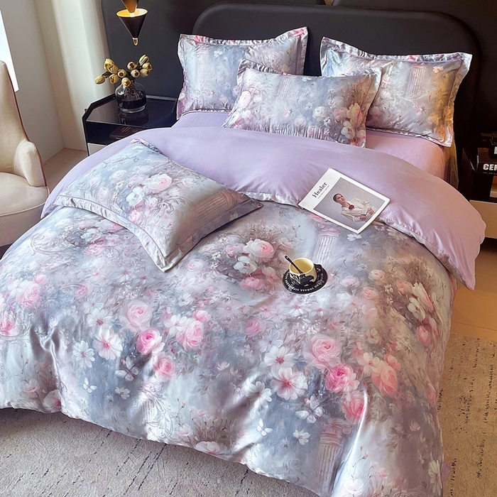 91家纺网 家纺一手货源 找家纺 大麦乐田 2025新款直播爆款欧式轻奢提花数码印花四件套 梵希