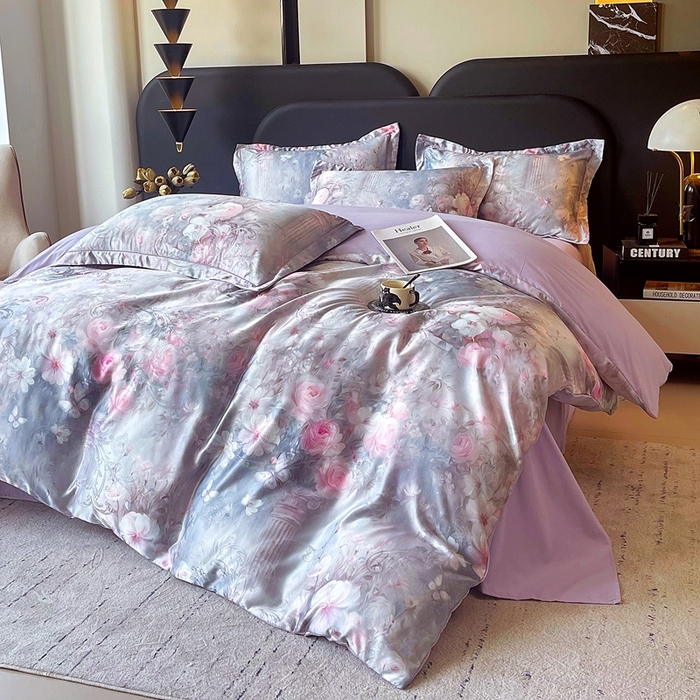 91家纺网 家纺一手货源 找家纺 大麦乐田 2025新款直播爆款欧式轻奢提花数码印花四件套 梵希