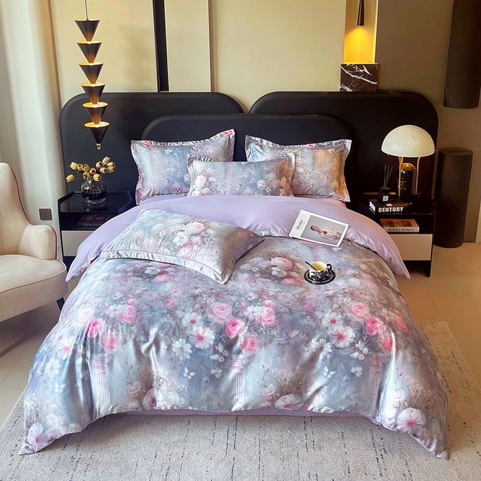 91家纺网 家纺一手货源 找家纺 大麦乐田 2025新款直播爆款欧式轻奢提花数码印花四件套 梵希