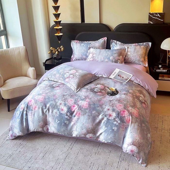 91家纺网 家纺一手货源 找家纺 大麦乐田 2025新款直播爆款欧式轻奢提花数码印花四件套 梵希