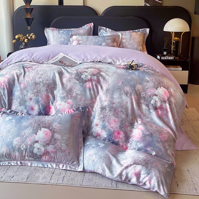 91家纺网 家纺一手货源 找家纺 大麦乐田 2025新款直播爆款欧式轻奢提花数码印花四件套 梵希