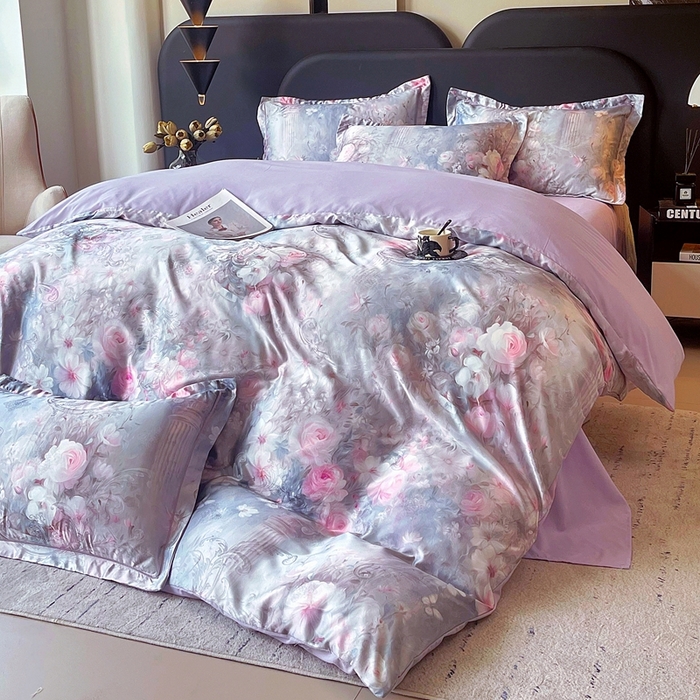 91家纺网 家纺一手货源 找家纺 大麦乐田 2025新款直播爆款欧式轻奢提花数码印花四件套 梵希