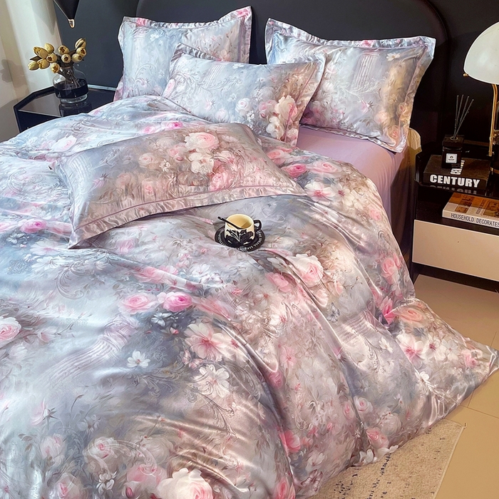 91家纺网 家纺一手货源 找家纺 大麦乐田 2025新款直播爆款欧式轻奢提花数码印花四件套 梵希