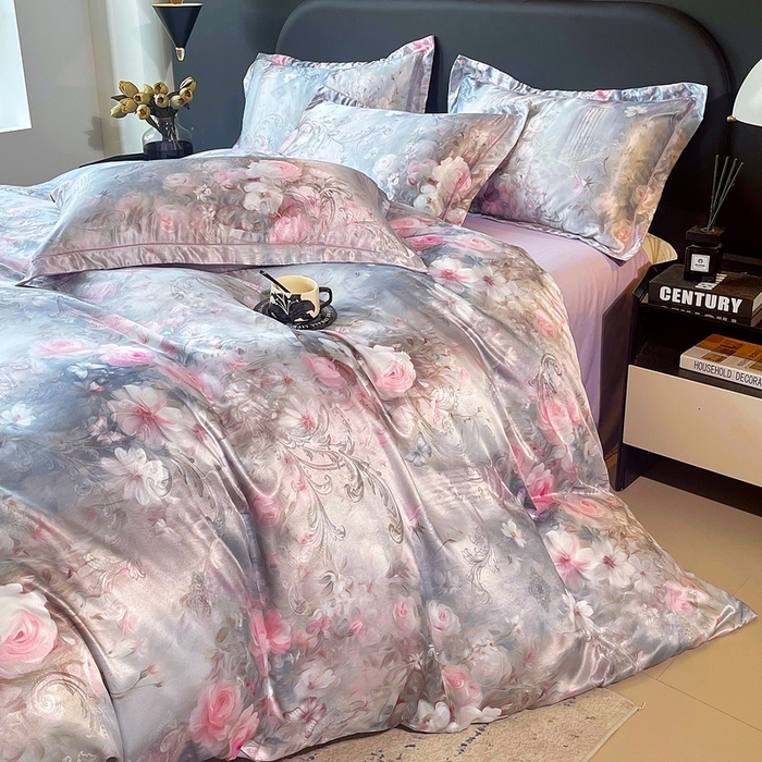 91家纺网 家纺一手货源 找家纺 大麦乐田 2025新款直播爆款欧式轻奢提花数码印花四件套 梵希