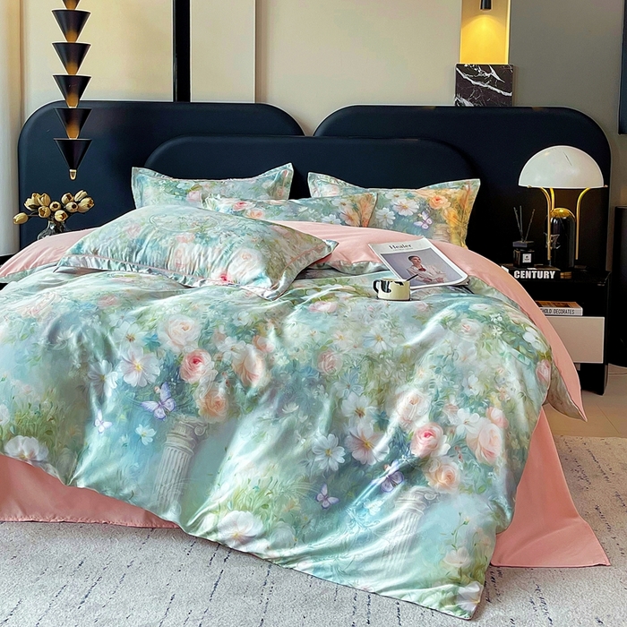 91家纺网 家纺一手货源 找家纺 大麦乐田 2025新款直播爆款欧式轻奢提花数码印花四件套 芳馨